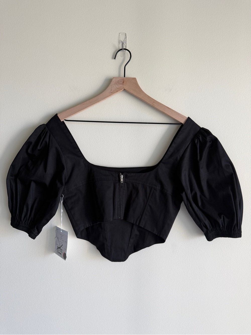 NWT NIA Seine Corset Top Black Puff Sleeve Square Neck Blouse Size S - Picture 4 of 14